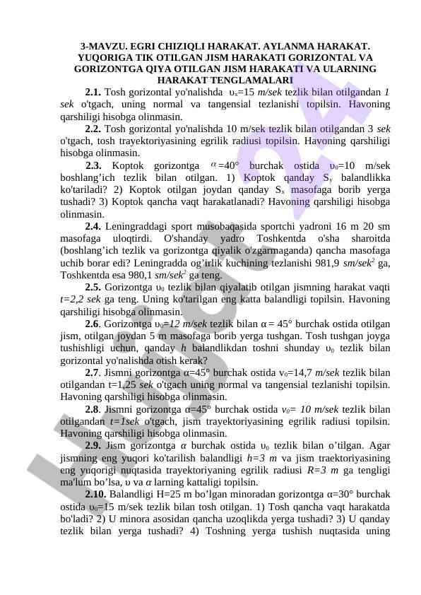 Egri chiziqli harakat va aylanma harakat tayyorlanishi