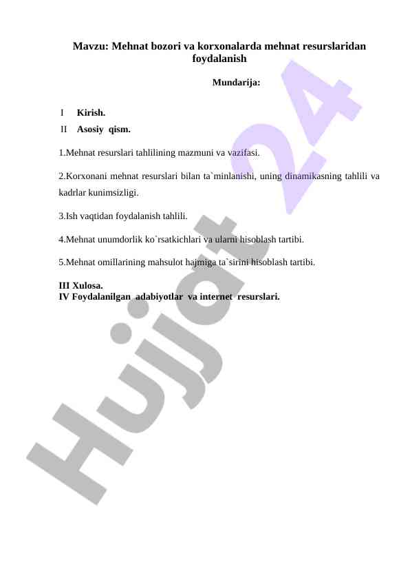 Mehnat resurslari va korxonalar tahlili