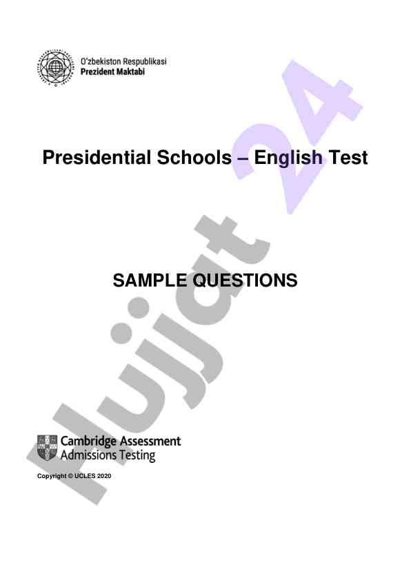 Presidential schools english test sample questions