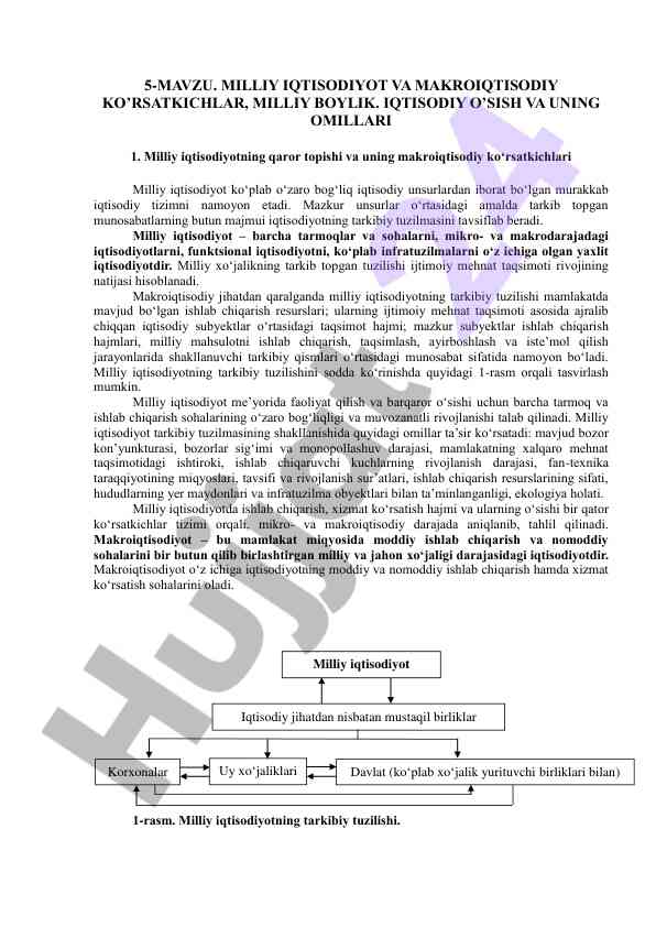 Milliy iqtisodiyot va makroiqtisodiy ko’rsatkichlar