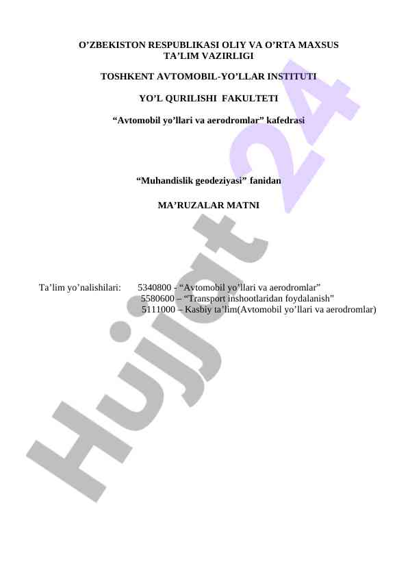 Muhandislik Geodeziyasi Ma’ruzalar Matni