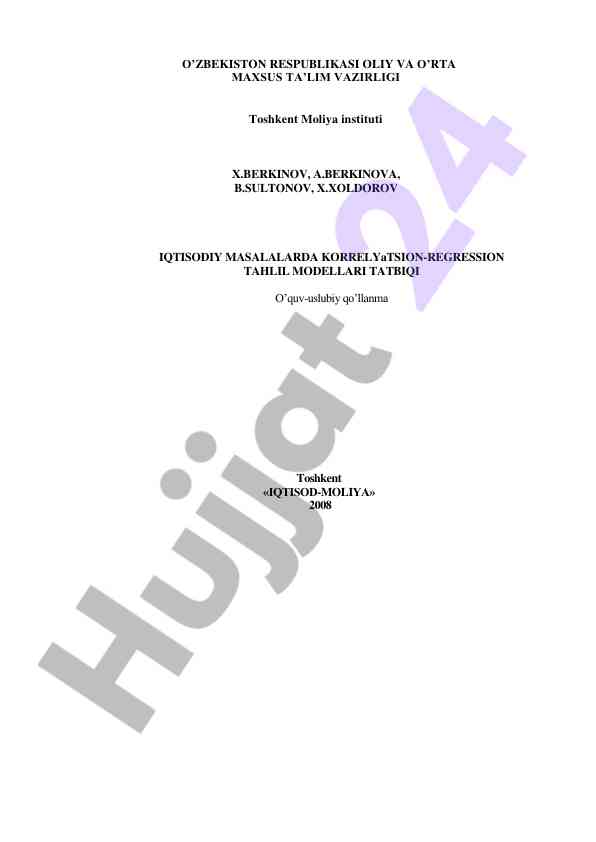 Iqtisodiy masalalarda korrelyatsion-regression tahlil