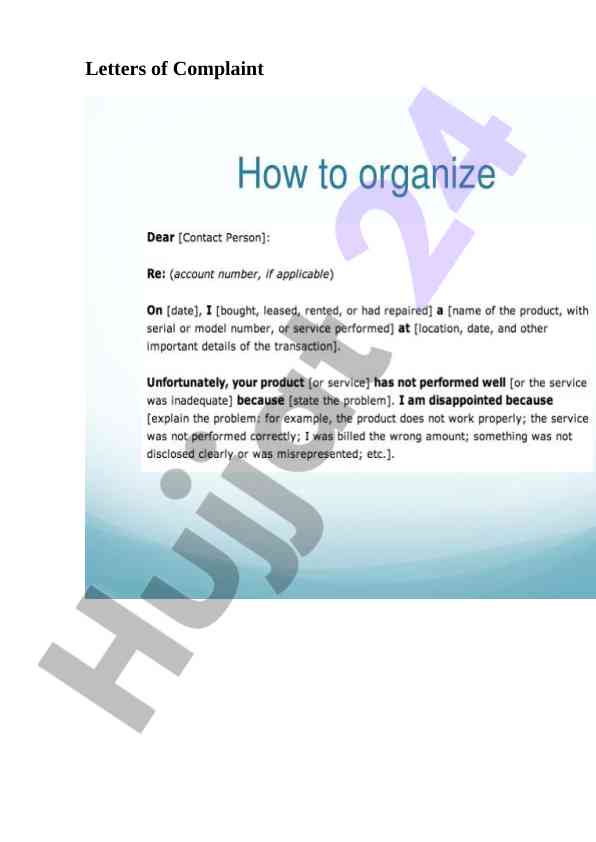 Writing a letter of complaint for accommodation change