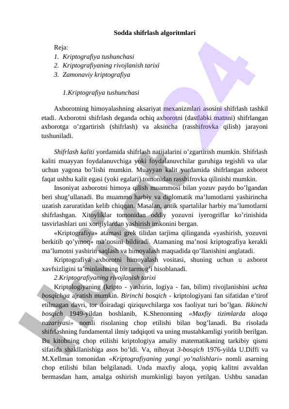 Sodda shifrlash algoritmlari