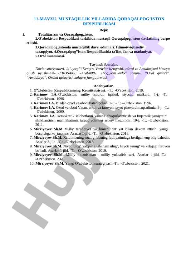 Qoraqalpog’iston respublikasi mustaqilik yillarida