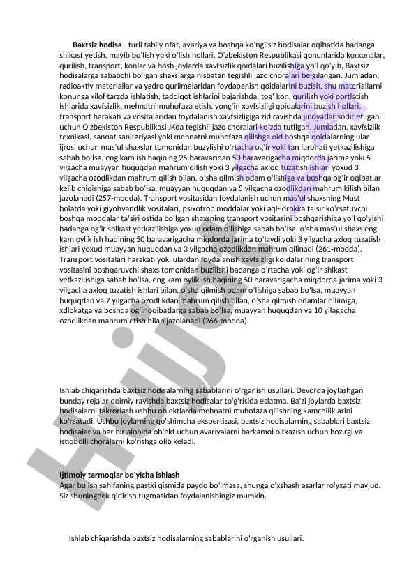 Baxtsiz hodisalar oqibatida olishga oid qonunlar
