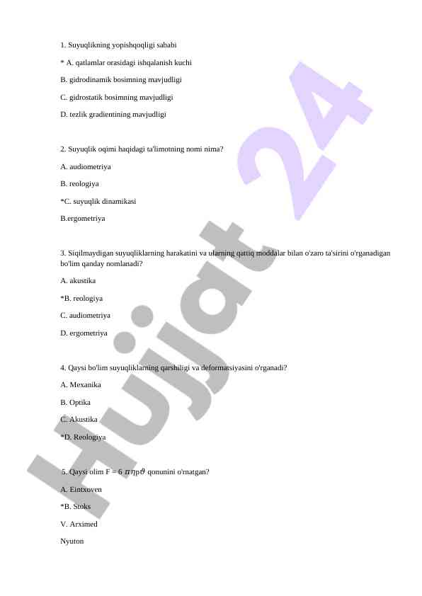 Suyuqlik dinamikasi haqida savollar