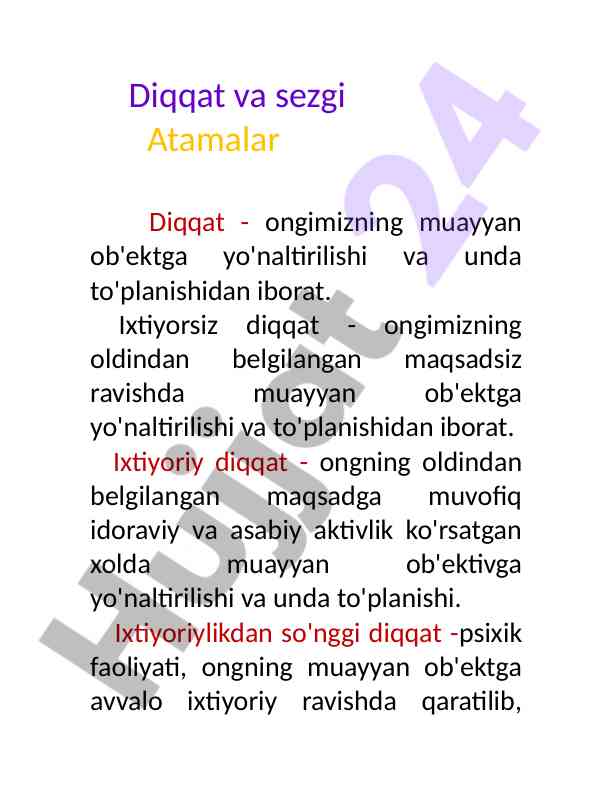 DIQQAT VA SEZGI ATAMALARI HAQIDA MA'LUMOT