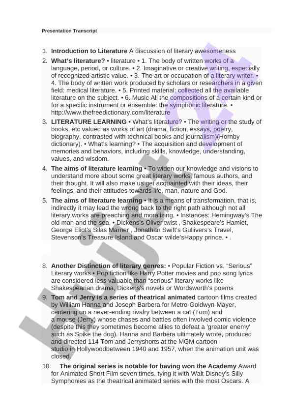 Introduction to literature overview and learning goals