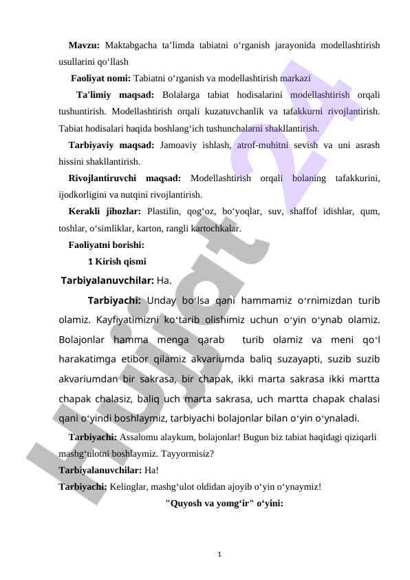 Maktabgacha ta’limda tabiatni o‘rganish usullari