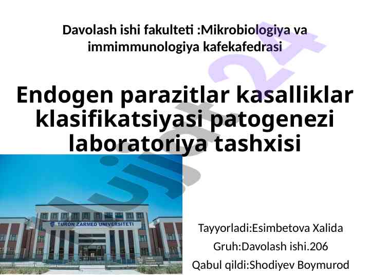 Endogen parazitlar kasalliklar klasifikatsiyasi