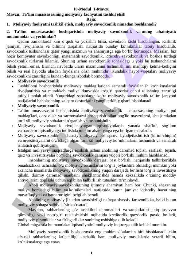 Taʼlim muassasasining moliyaviy faoliyatini tashkil etish