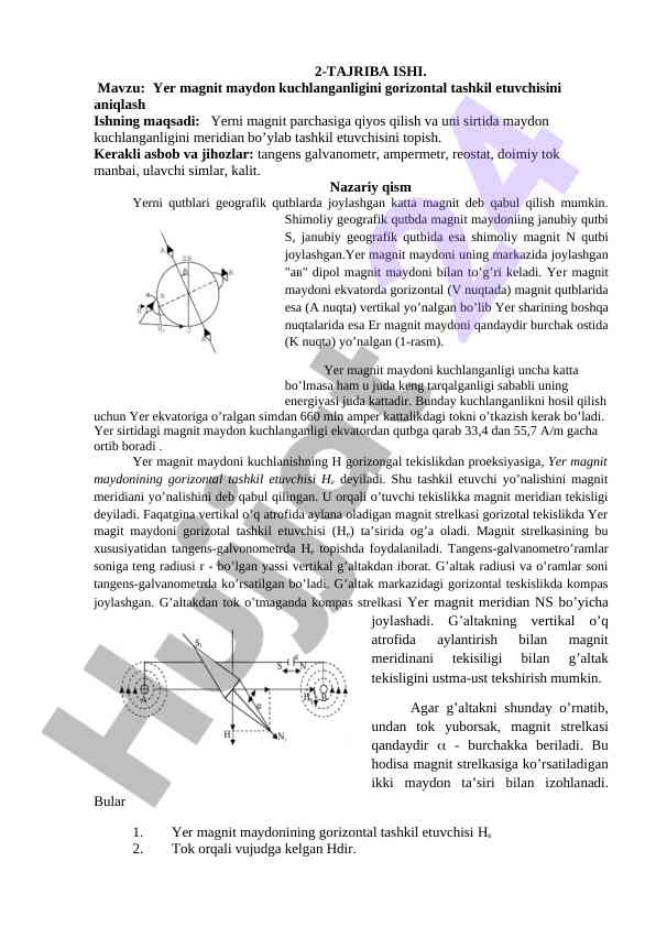 Yer magnit maydon kuchlanganligini aniqlash