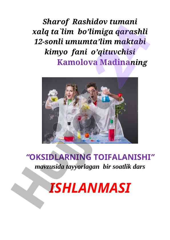 Oksidlarning toifalanishi dars ishlanmasi