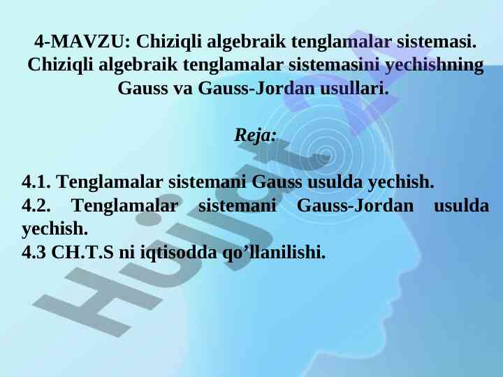 Chiziqli algebraik tenglamalar sistemasi bo'yicha yechimlar