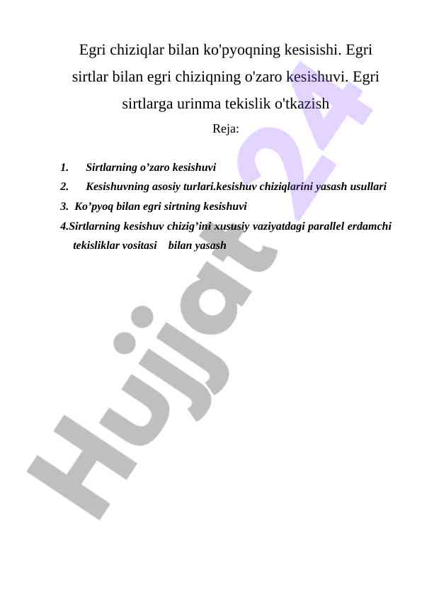 Egri Chiziqlar Bilan Ko'pyoqning Kesisishi