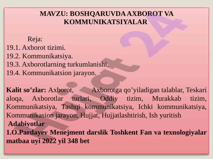 Boshqaruvda axborot va kommunikatsiyalar