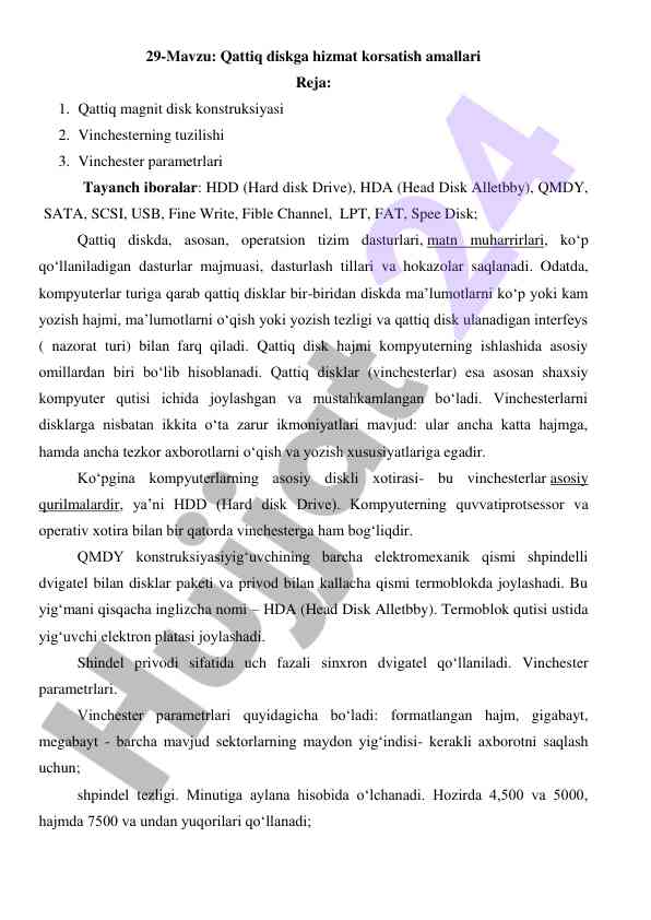 Qattiq diskga hizmat ko‘rsatish amallari