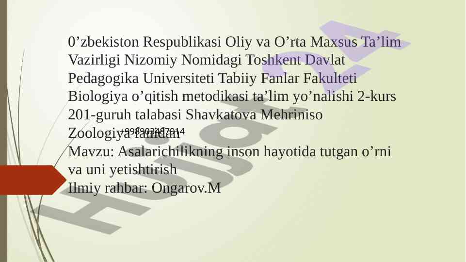 Asalarichilikning inson hayotida tutgan o’rni