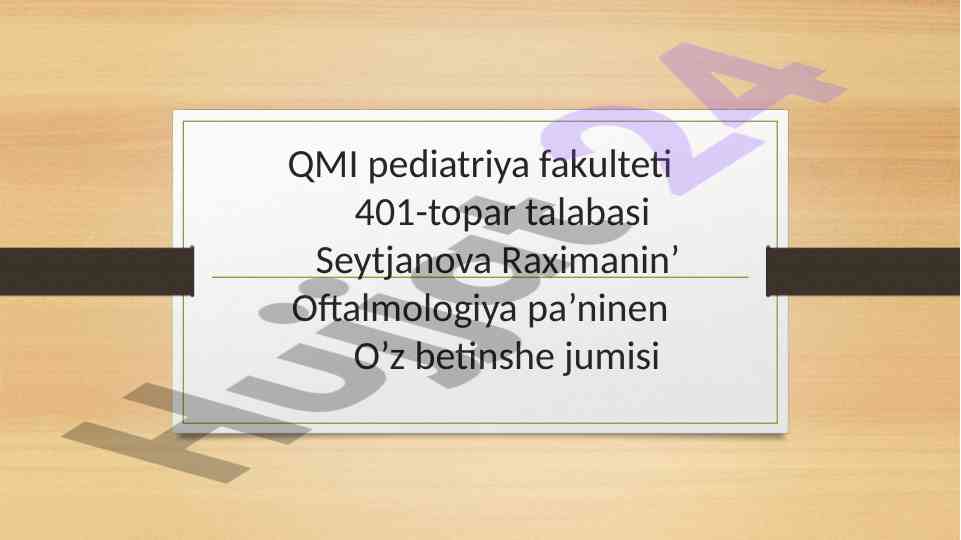 Oftalmologiya pa’ninen qabaq nuqsanlari tahlili