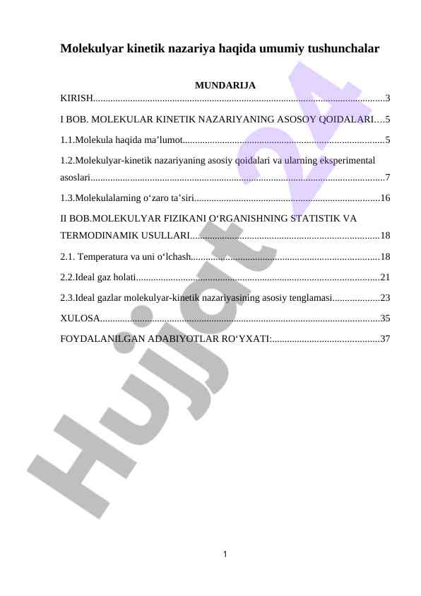 Molekulyar Kinetik Nazariya Haqida Umumiy Tushunchalar