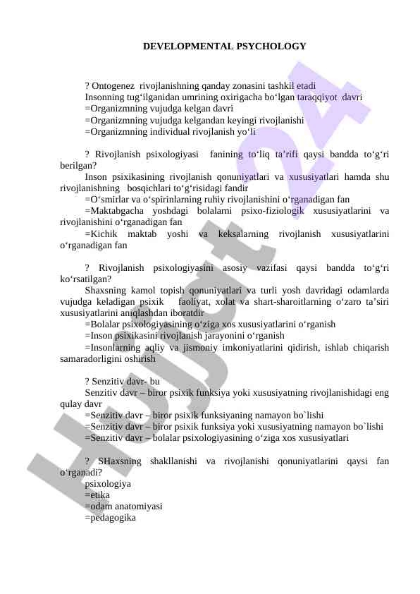 Rivojlantirish psixologiyasi kurs qo‘llanmasi