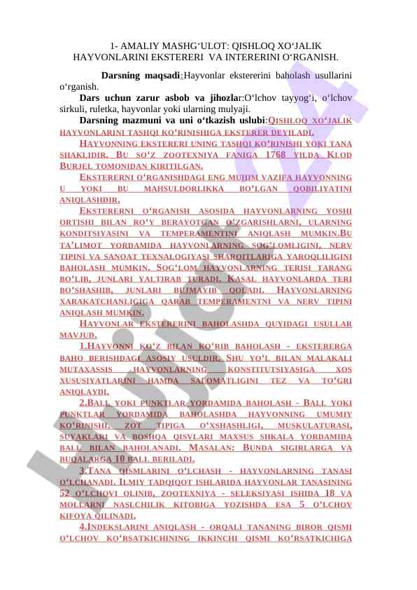 Qishloq xo‘jalik hayvonlarining ekstereri o‘rganilishi