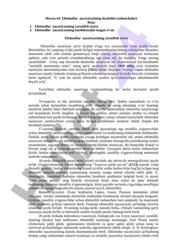 Ehtimollar nazariyasi tarixi va mavqei