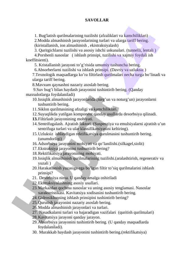 Qurilmalar va jarayonlar tahlili