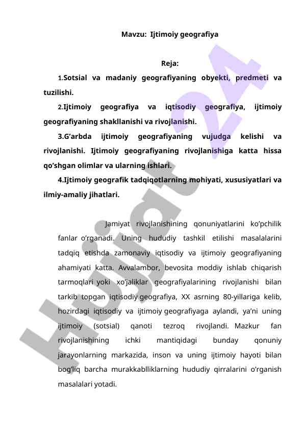 Ijtimoiy geografiya asoslari va rivojlanishi