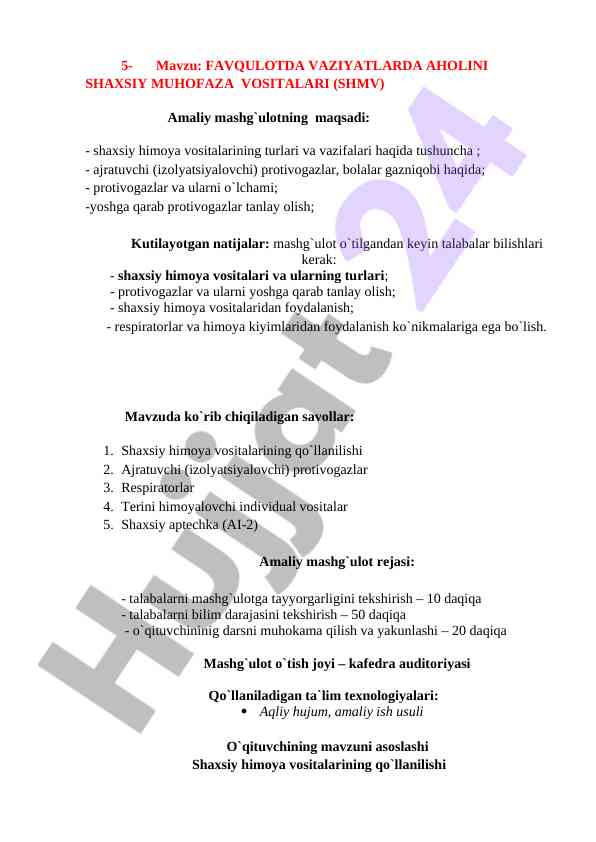 Aholini shaxsiy muhofaza vositalari bilan tanishtirish
