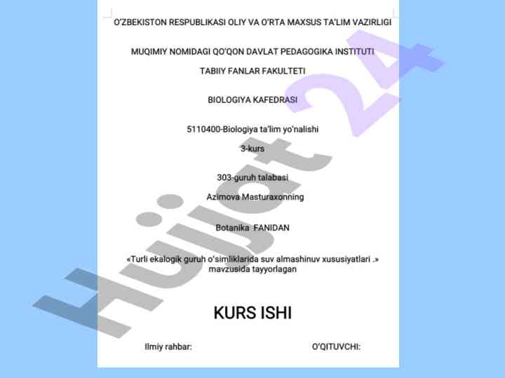 Turli ekalogik guruh oʻsimliklari suvga munosabati