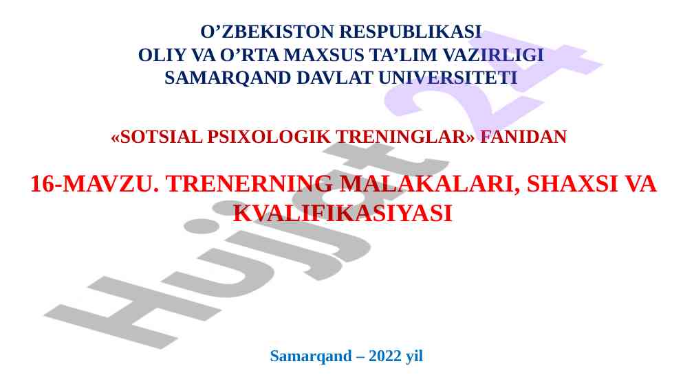Sotsial psixologik treninglar fanidan 16-mavzu