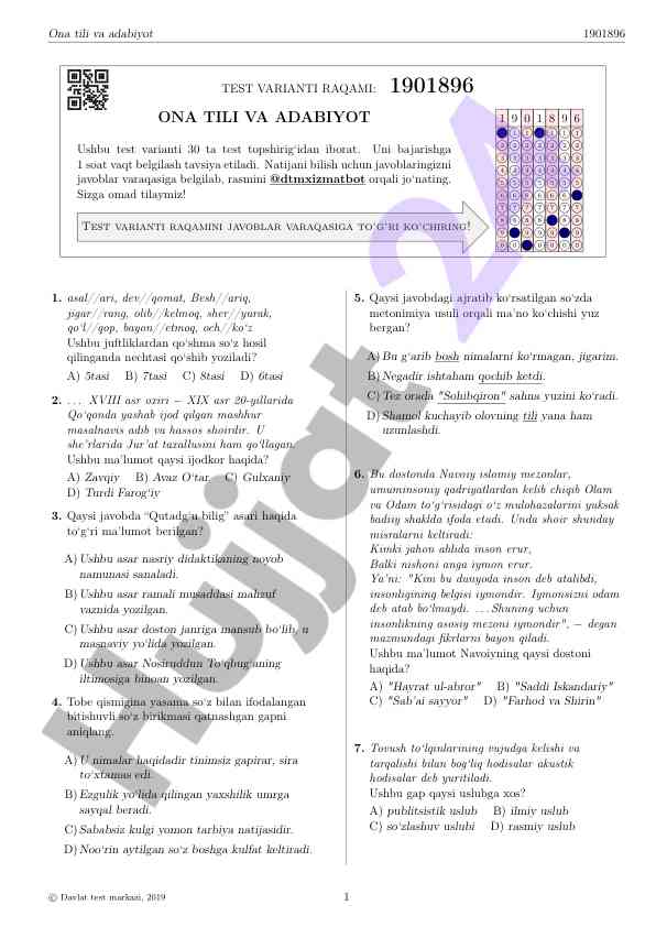 Ona tili va adabiyot test variantlari 1901896