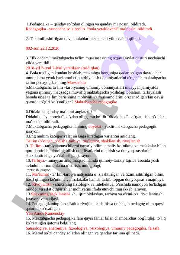 Maktabgacha ta'limning pedagogik qonuniyatlari