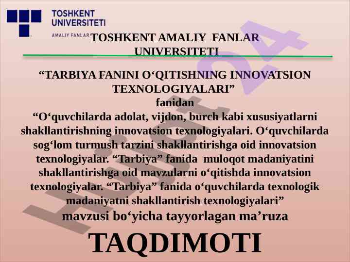 Innovatsion texnologiyalarni o‘qitishda qo‘llash