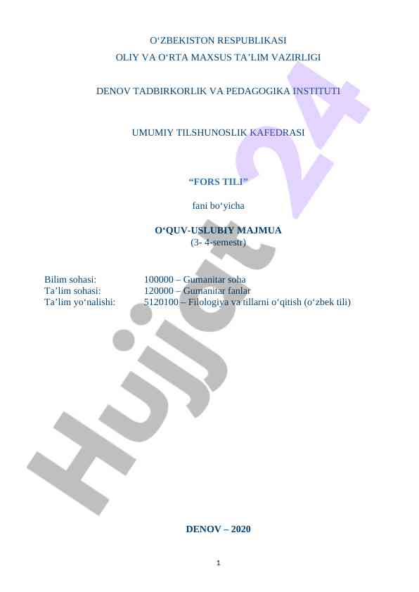 Fars tili o‘quv-usuliy majmua 3-4 semestr