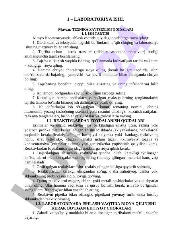 Laboratoriya ishida texnika xavfsizligi qoidalari