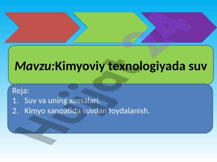 Kimyoviy texnologiyada suvning ahmiyati