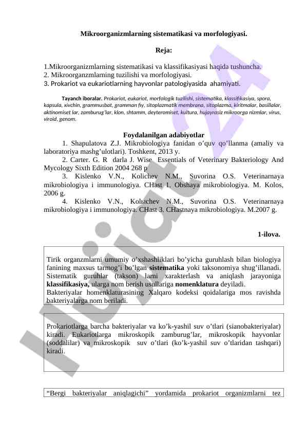 Mikroorganizmlarning sistematikasi va morfologiyasi