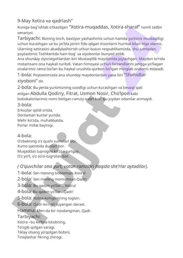 Xotira va qadrlash kuni tadbir senariysi