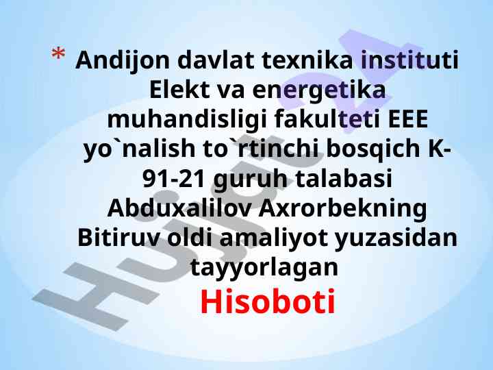 Hisobot oʻzbekistonning energiya strategiyasi