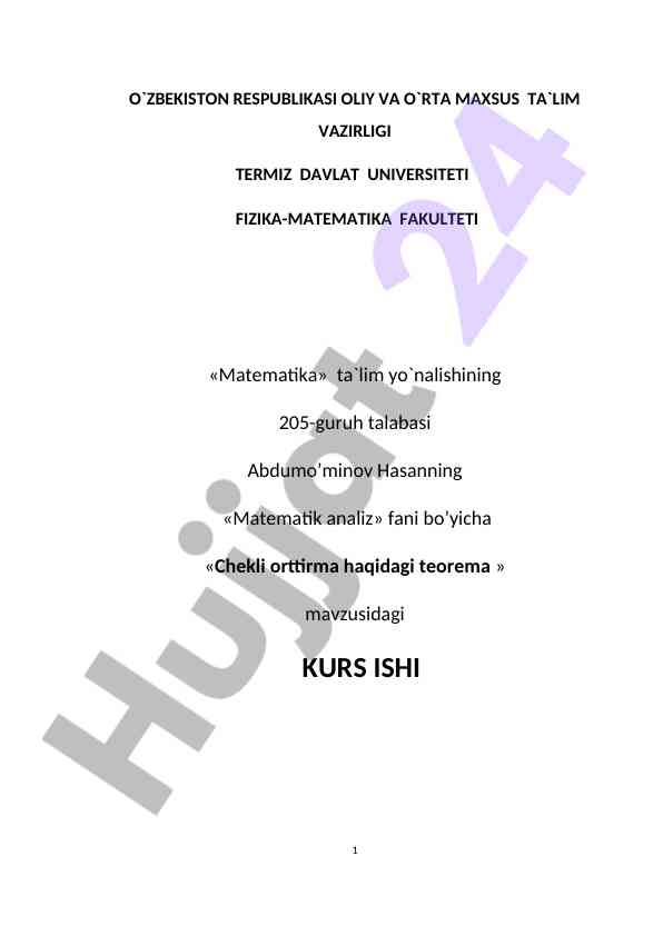 Chekli orttirma haqidagi teorema kurs ishi