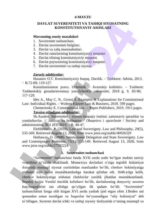 Davlat suvereniteti va tashqi siyosatning asoslari