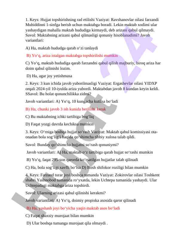 Maktab arizasi qabul qilish qonuniyligi masalalari