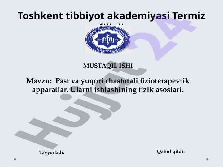 Past va yuqori chastotali fizioterapevtik apparatlar