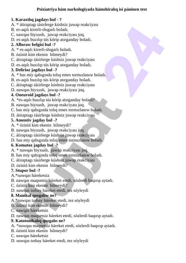 Psixiatriya Va Narkologiyada Test