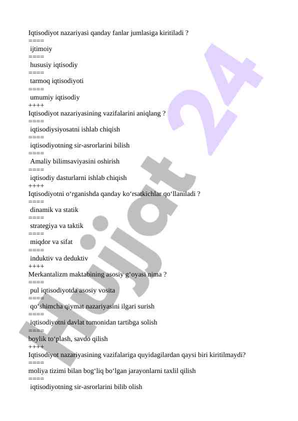 Iqtisodiyot nazariyasi asoslari va vazifalari