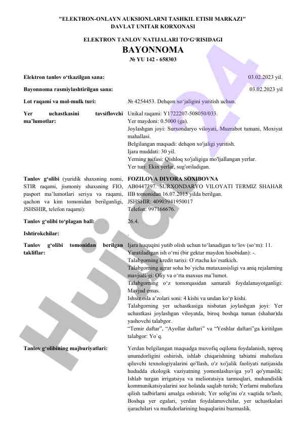 Elektron tanlov natijalari to‘g‘risidagi bayonnoma