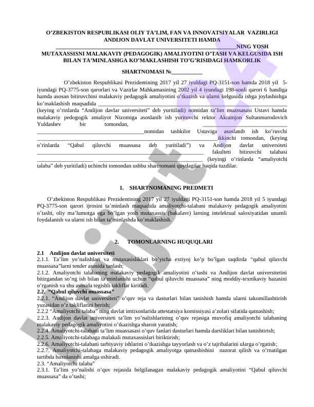 Hamkorlik shartnomasi o’tkazish bo’yicha raqamlar